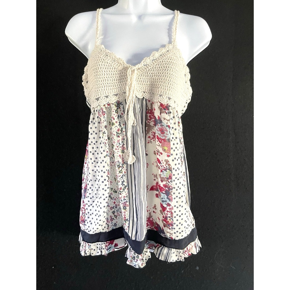 Y2K Indie Sleeze XXI Forever 21 Patchwork Floral Crochet Top Indie Boho Festival